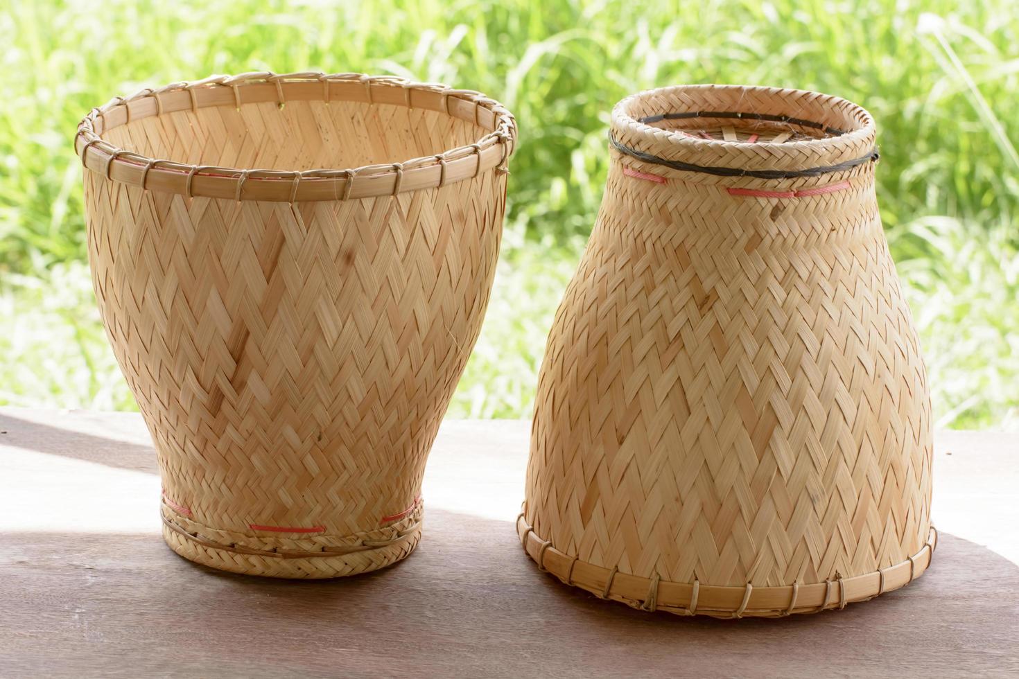 Earthenware steamer is the bamboo container for cook glutinous rice photo