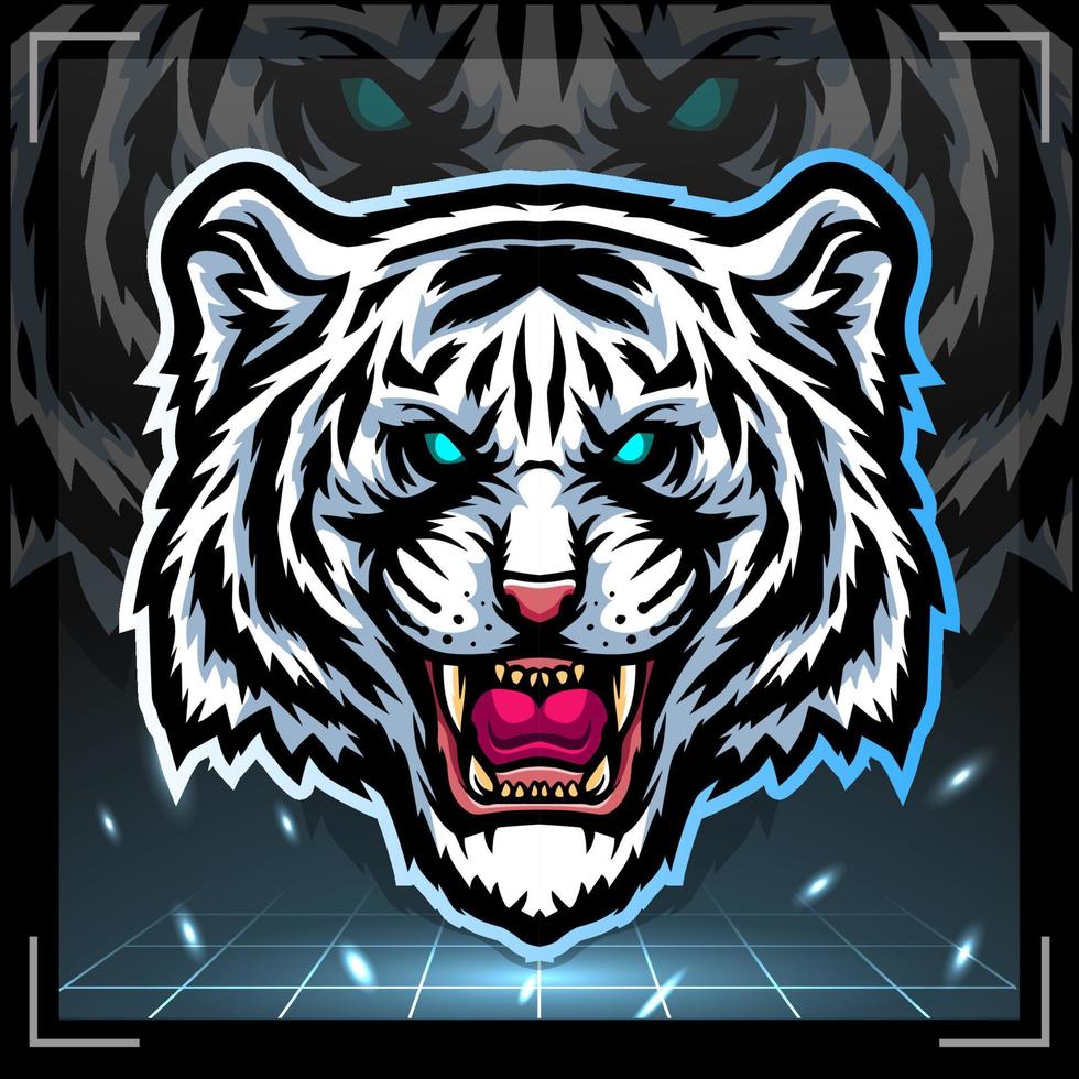 White tiger head mascot. esport logo design vector