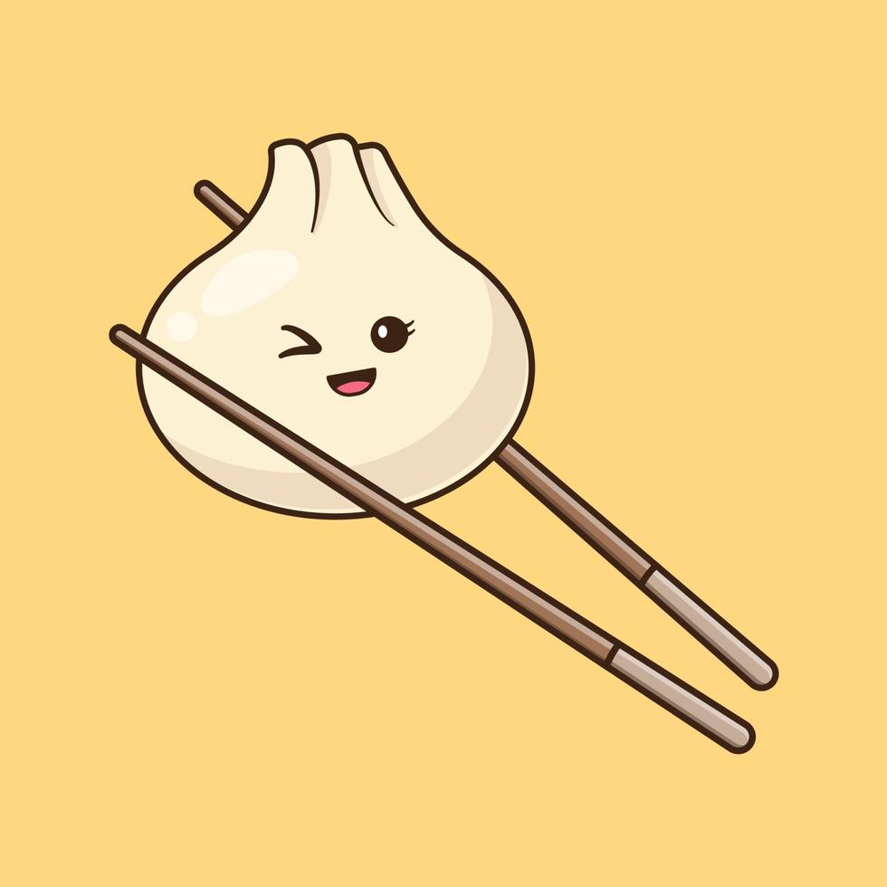 Cute Dumpling with Chopstick Illustration vector