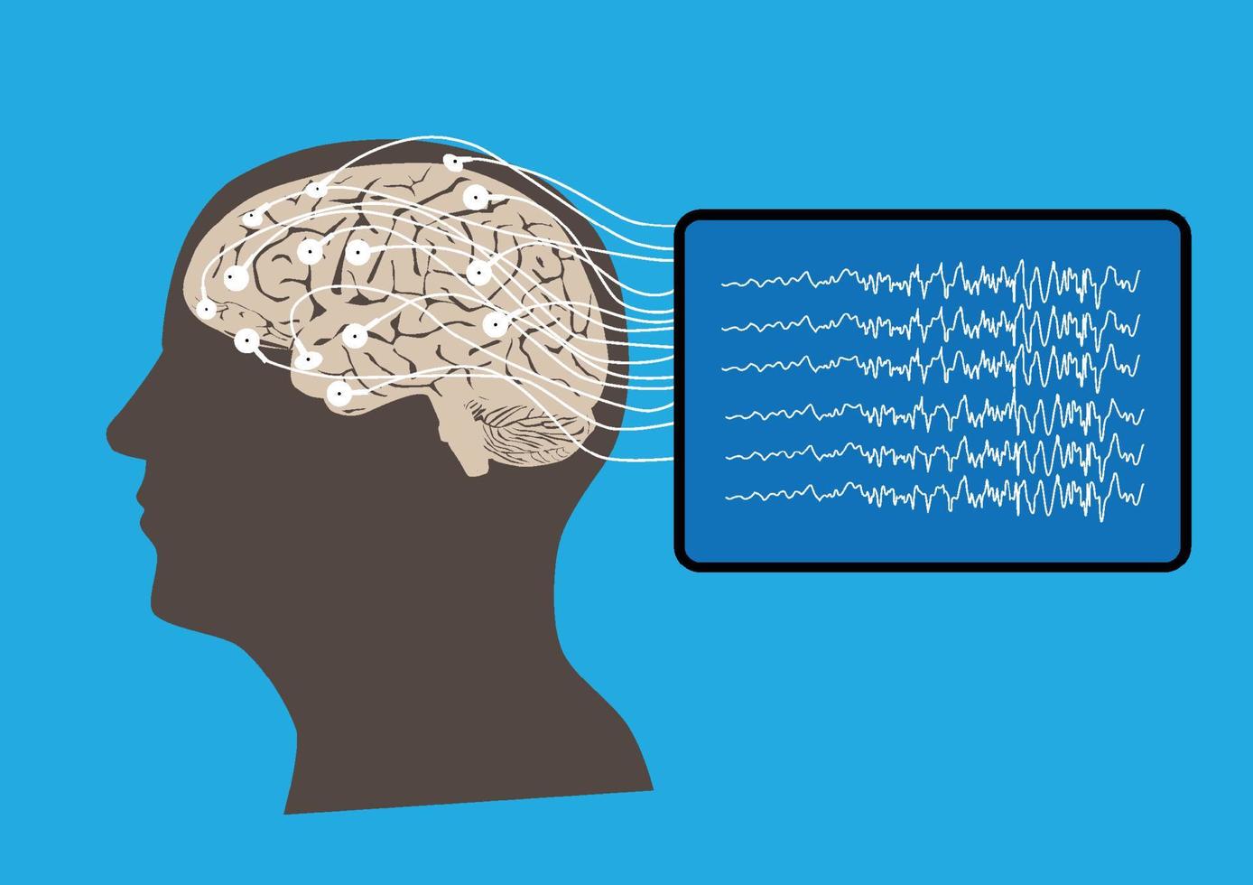 Concept of human brain and electroencephalography recording vector