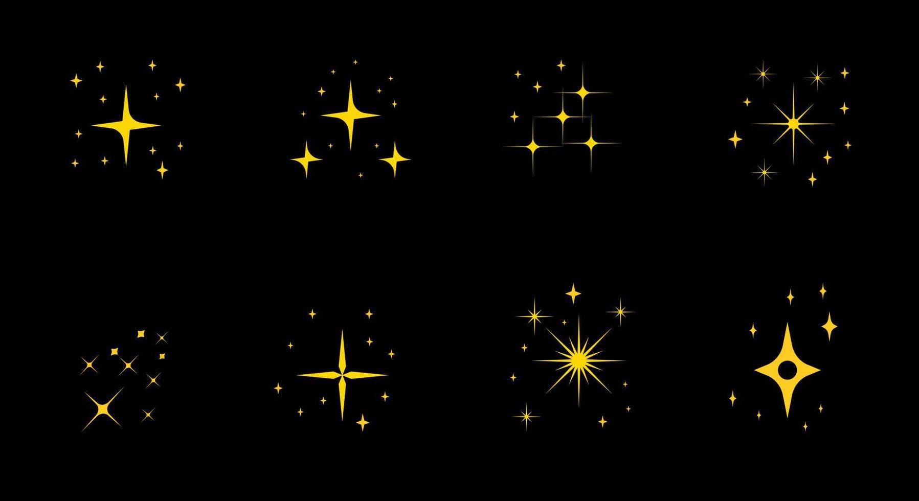 Background decorating, design, star, yellow, symbol, new year. Illustration   set of star icons, fireworks, sparkling flash, sky vector