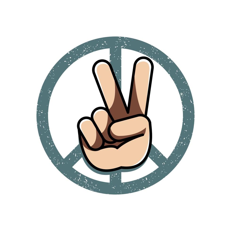 Peace sign symbols with v gesture. Retro styled vector illustration for t-shirt, sticker, flat.