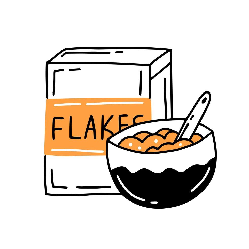 Ready breakfast flakes in simple doodle style. Vector illustration.