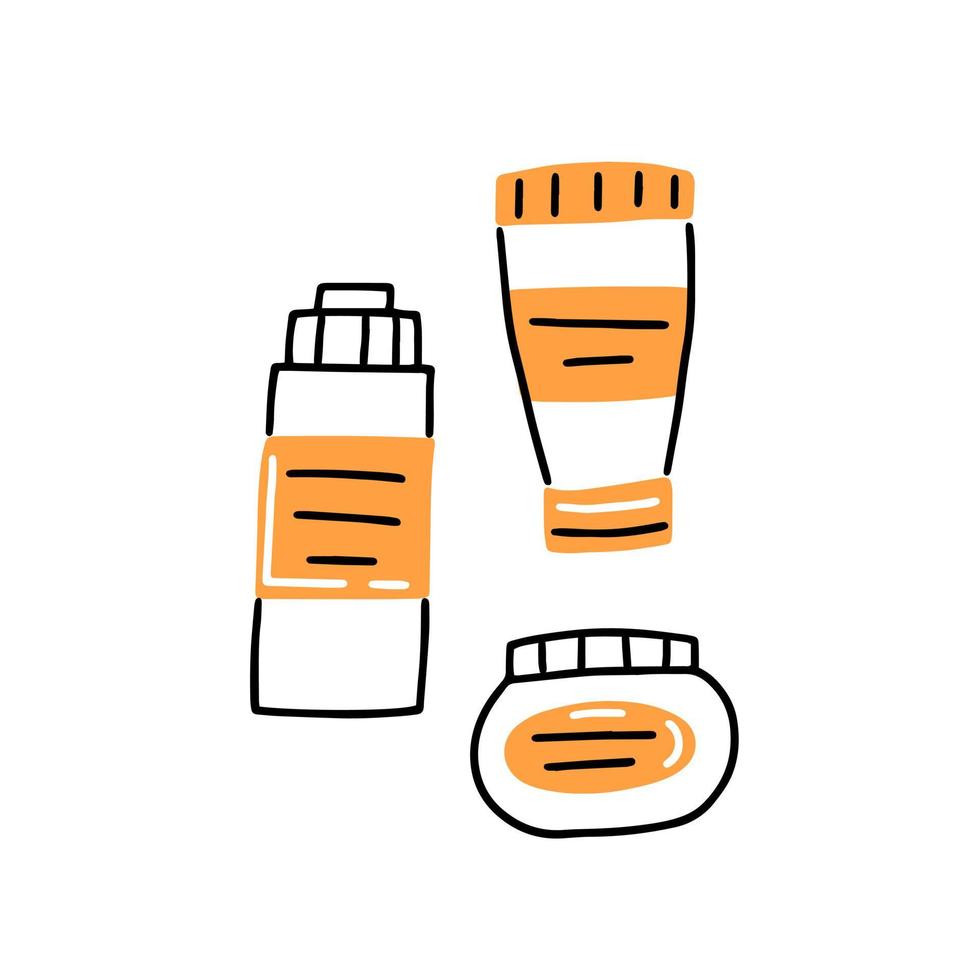 Cosmetic accessories in simple doodle style. Vector illustration.
