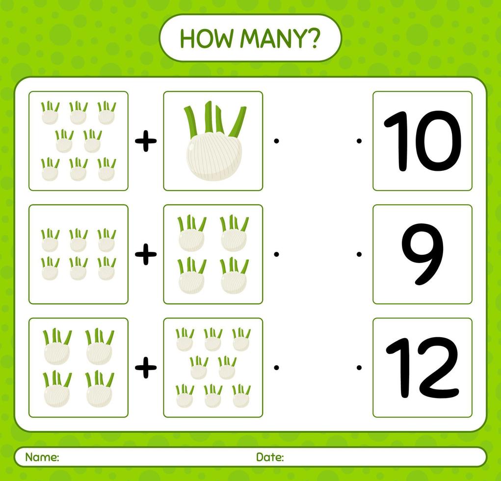 How many counting game with , fennel. worksheet for preschool kids, kids activity sheet, printable worksheet vector