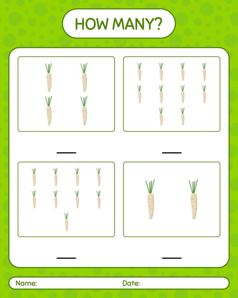How many counting game with hamburg parsley. worksheet for preschool kids, kids activity sheet, printable worksheet vector