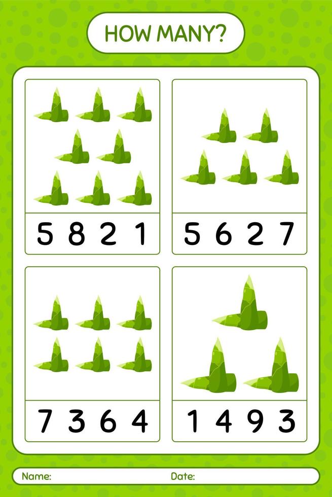 How many counting game with bamboo shoot. worksheet for preschool kids, kids activity sheet, printable worksheet vector