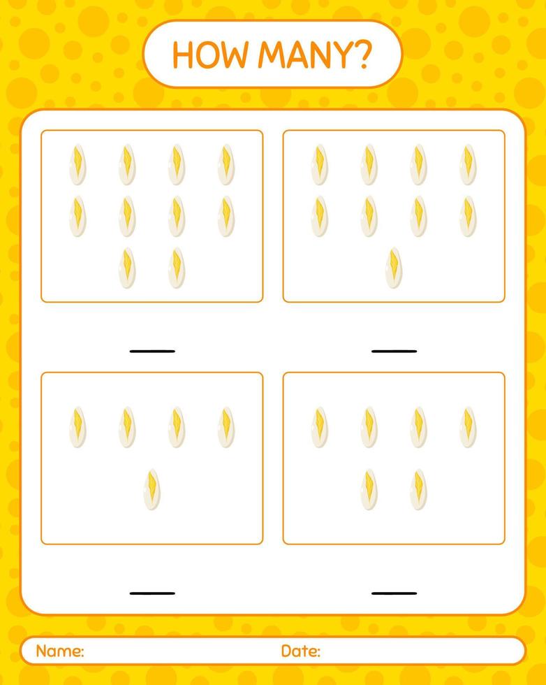 How many counting game with witloof. worksheet for preschool kids, kids activity sheet, printable worksheet vector