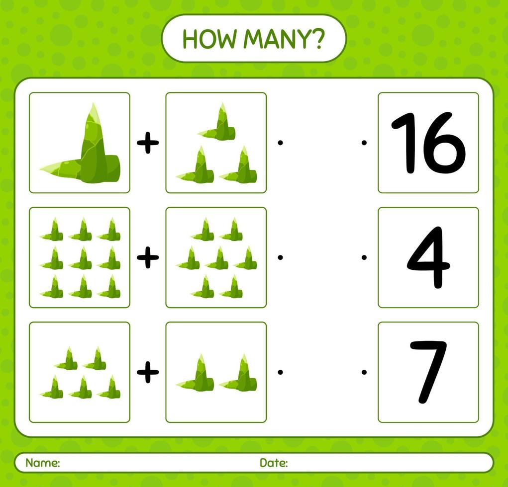 How many counting game with bamboo shoot. worksheet for preschool kids, kids activity sheet, printable worksheet vector