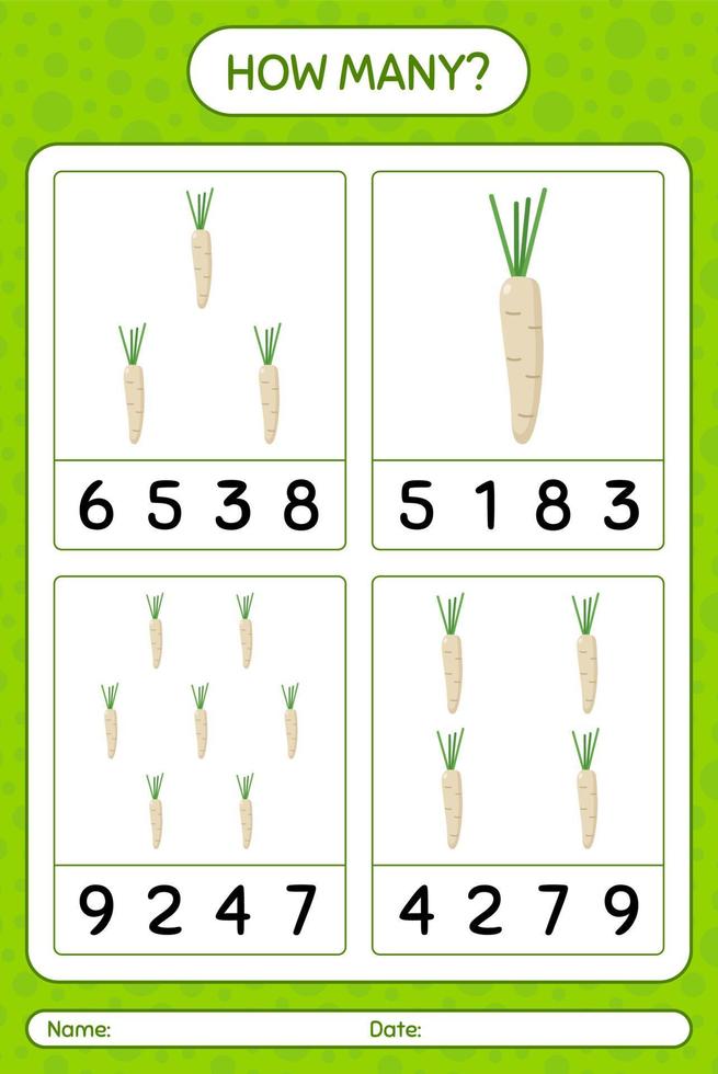 How many counting game with hamburg parsley. worksheet for preschool kids, kids activity sheet, printable worksheet vector