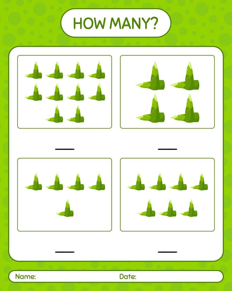 How many counting game with bamboo shoot. worksheet for preschool kids, kids activity sheet, printable worksheet vector