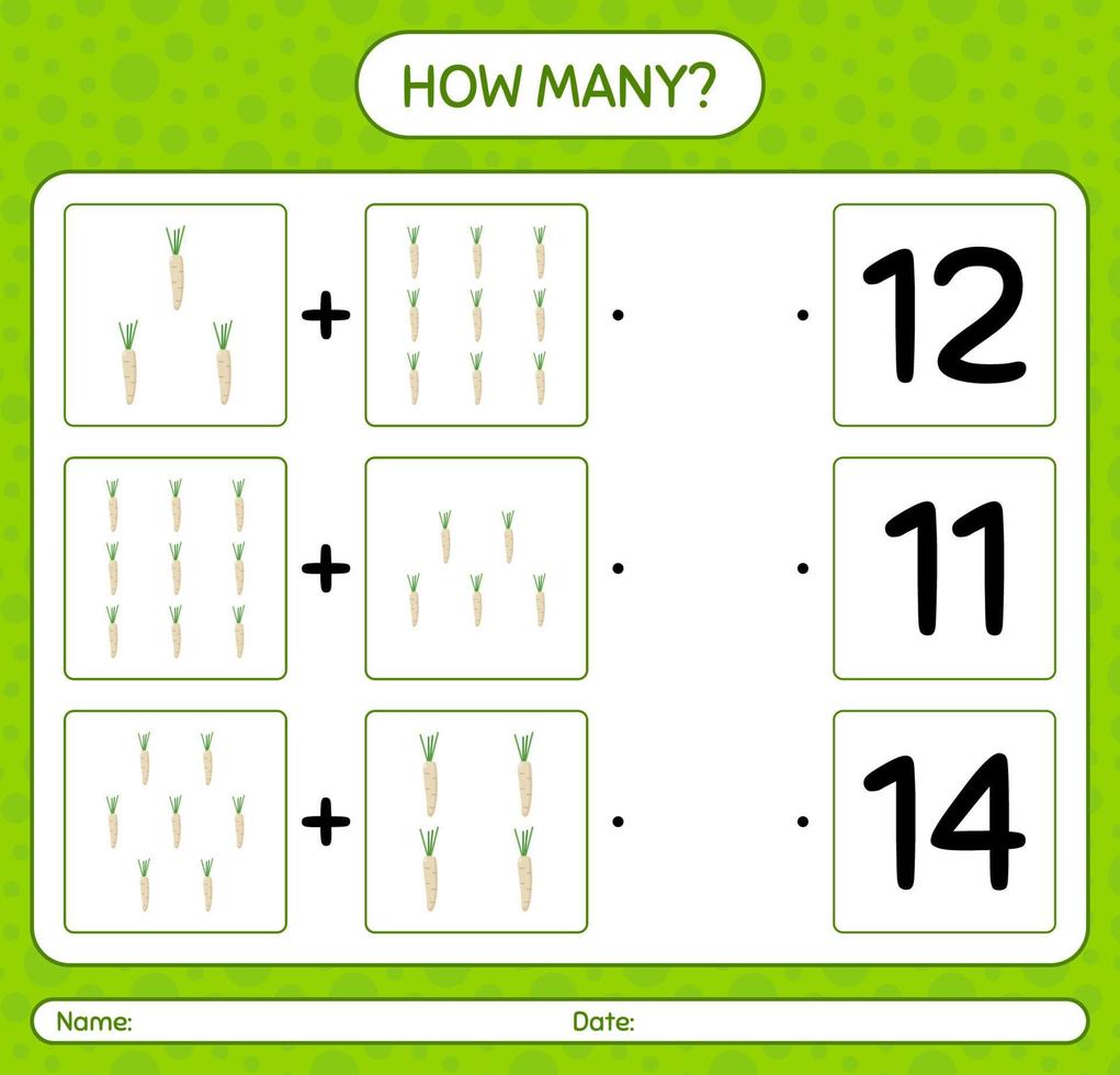 How many counting game with hamburg parsley. worksheet for preschool kids, kids activity sheet, printable worksheet vector