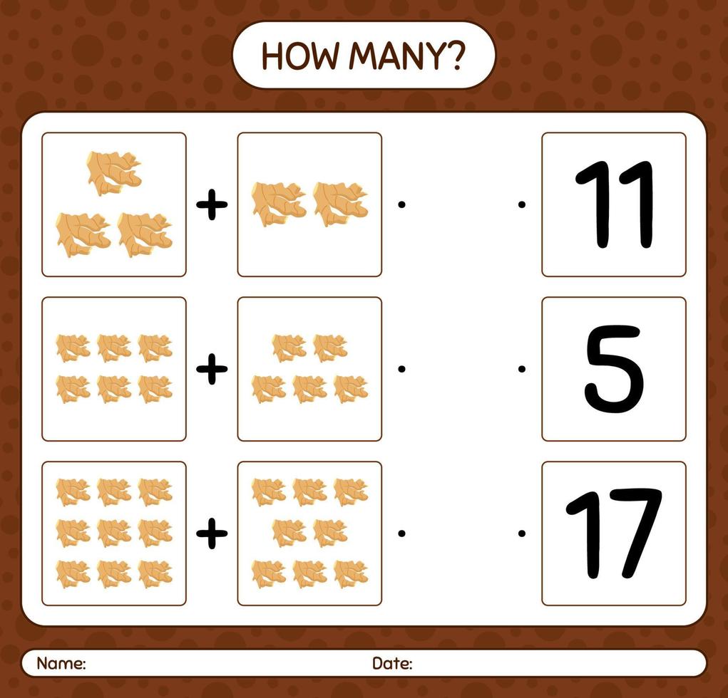 How many counting game with ginger. worksheet for preschool kids, kids activity sheet, printable worksheet vector