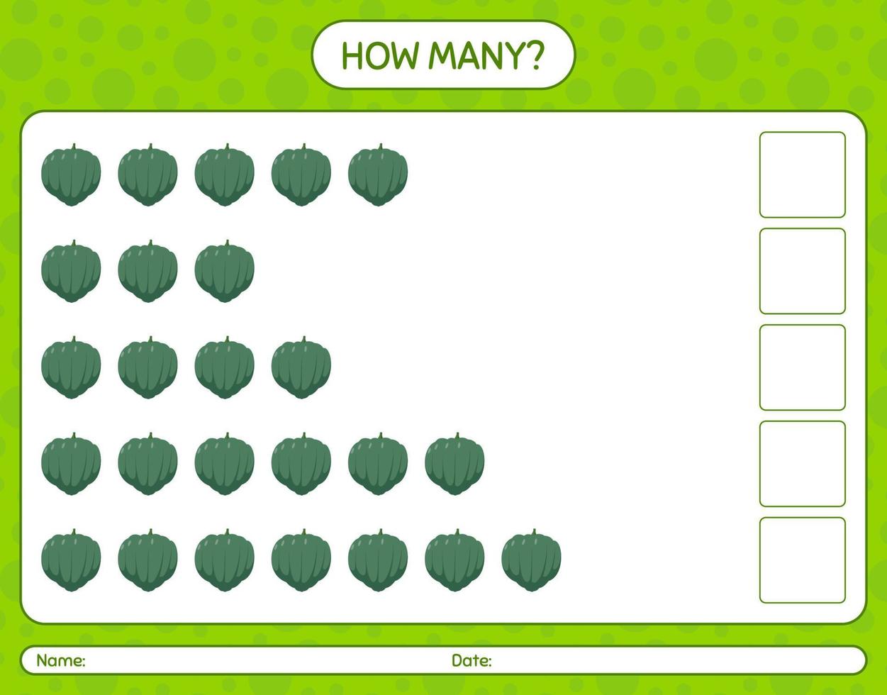 How many counting game with acorn squash. worksheet for preschool kids, kids activity sheet, printable worksheet vector