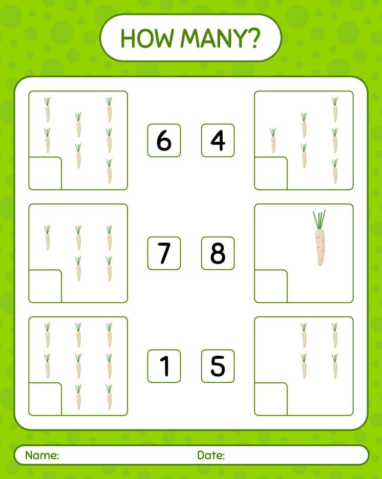 How many counting game with hamburg parsley. worksheet for preschool kids, kids activity sheet, printable worksheet vector