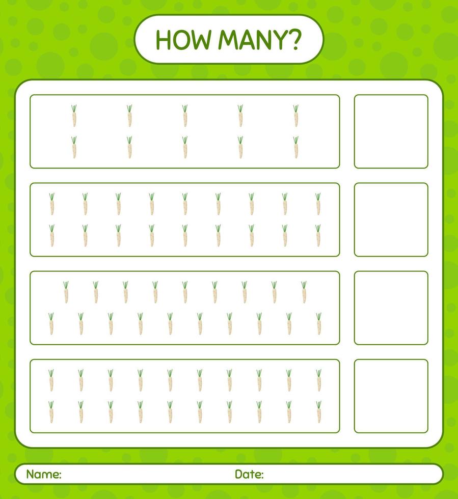 How many counting game with hamburg parsley. worksheet for preschool kids, kids activity sheet, printable worksheet vector