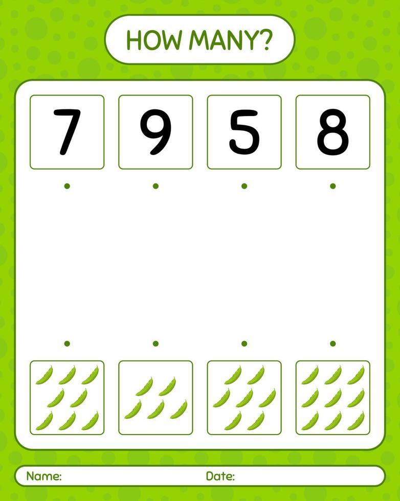 How many counting game with bitter melon. worksheet for preschool kids, kids activity sheet, printable worksheet vector