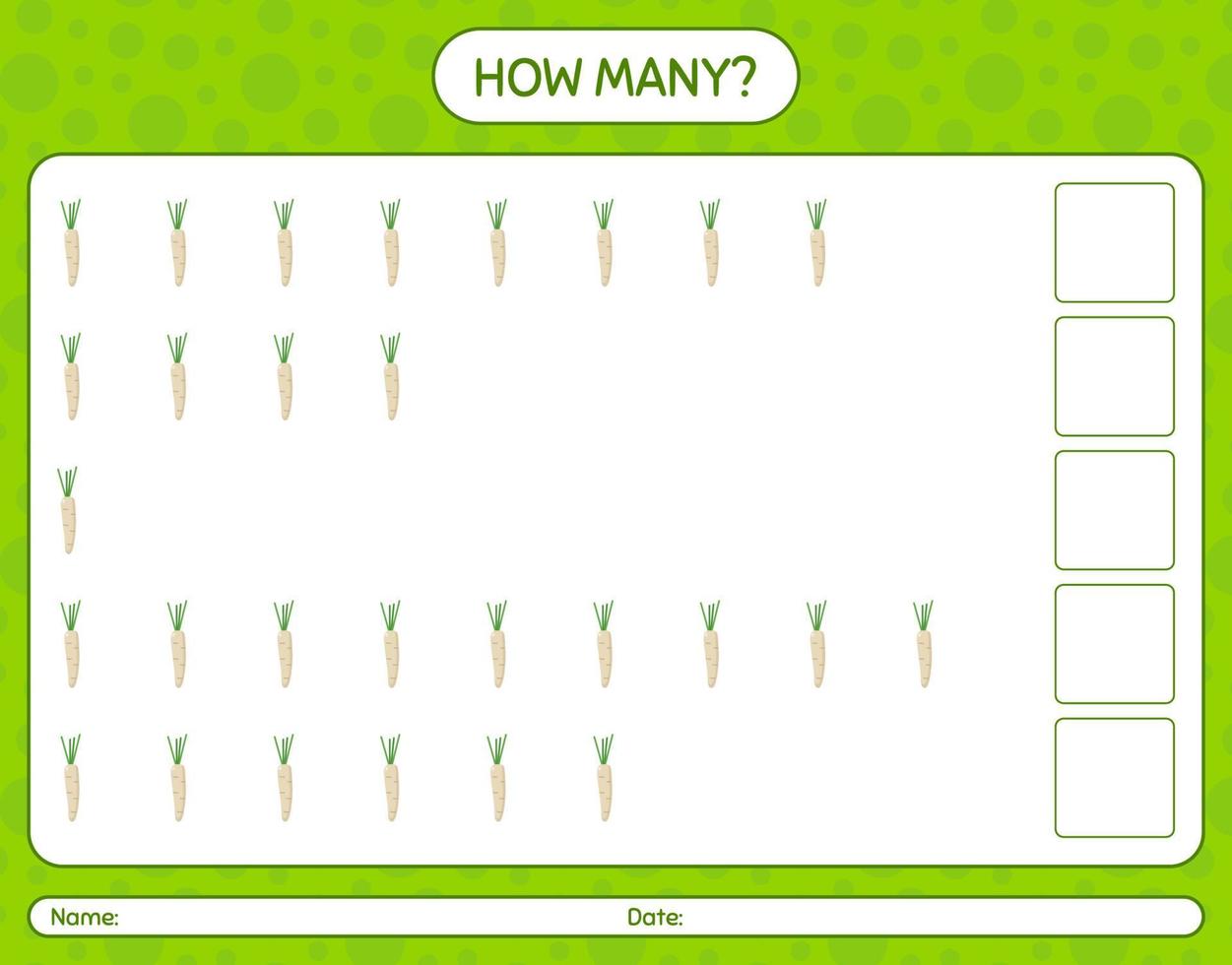 How many counting game with hamburg parsley. worksheet for preschool kids, kids activity sheet, printable worksheet vector
