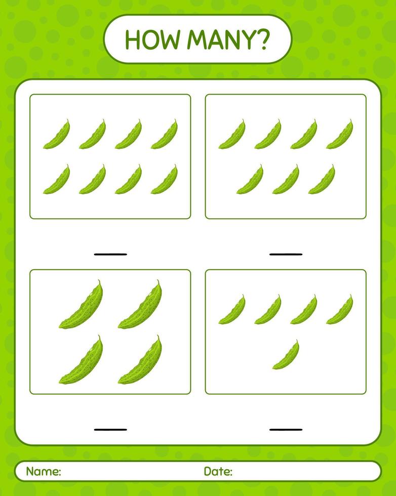 cuantos juego de contar con melon amargo. hoja de trabajo para niños en edad preescolar, hoja de actividades para niños, hoja de trabajo imprimible vector