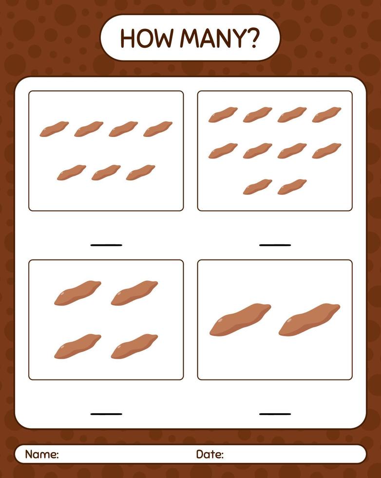 How many counting game with sweet potato. worksheet for preschool kids, kids activity sheet, printable worksheet vector