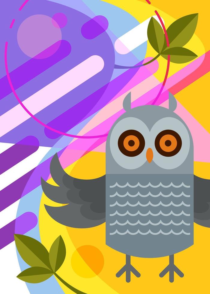Poster with gray owl. vector