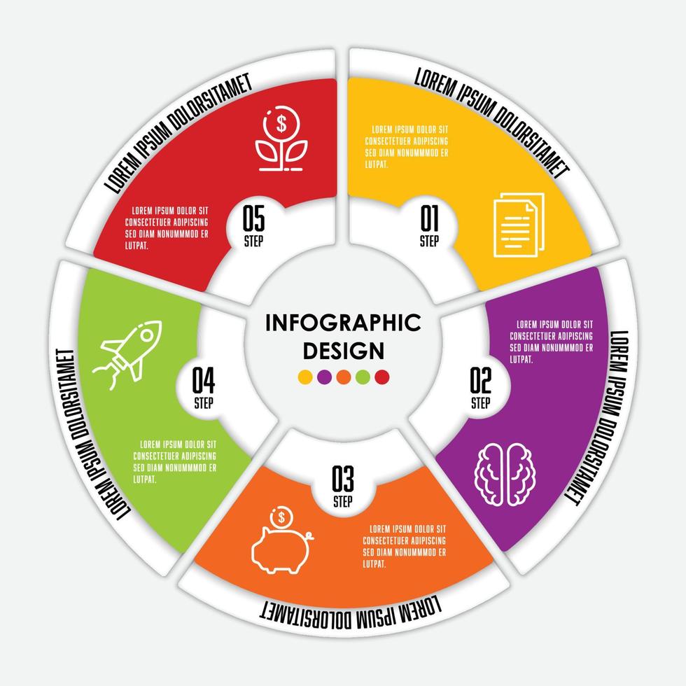 Vector circle chart infographic template for presetation with business concept 5 step.