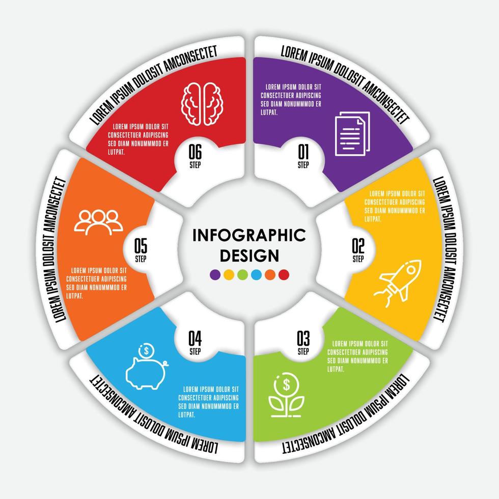 Vector circle chart infographic template for presetation with business concept 6 step.