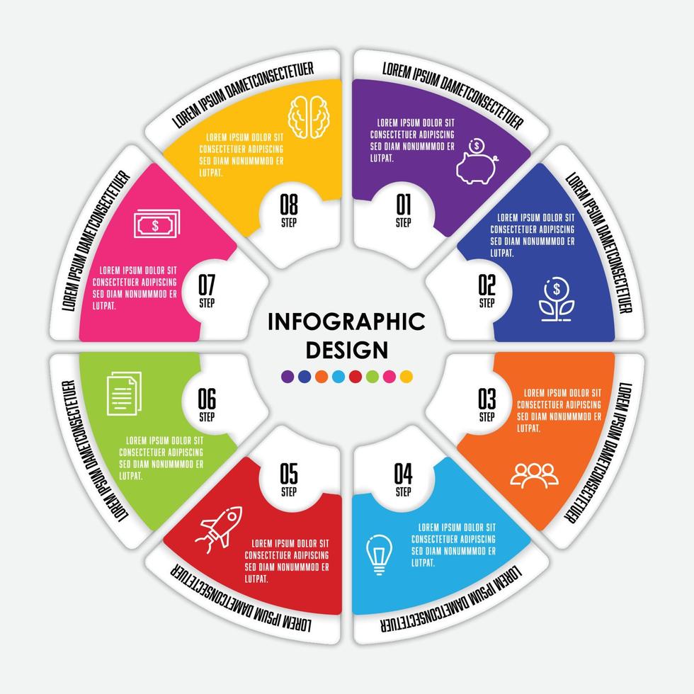 Vector circle chart infographic template for presetation with business concept 8 step.