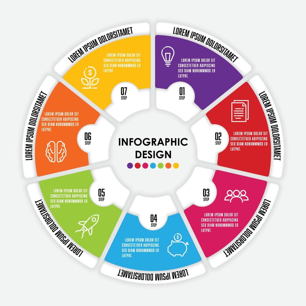 Vector circle chart infographic template for presetation with business concept 7 step.