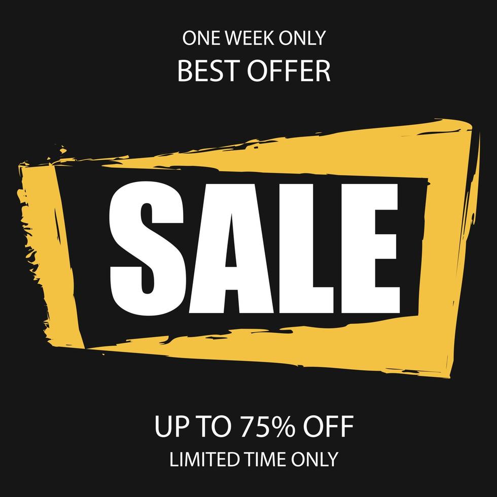 Flat vector illustration of sale banner or poster with black-yellow background and editable white text. Discount and seasonal rebate promo broadsheet for best commercial offer with limited  lifetime.