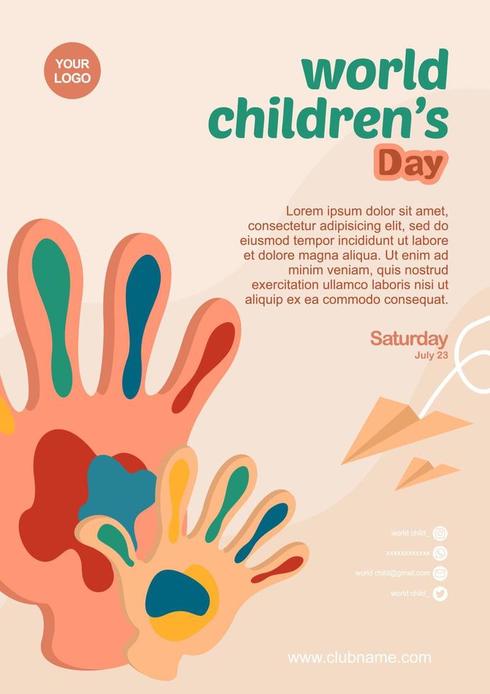 happy international children's day. hand illustration with ink doodles with clouds and a few stars. vector