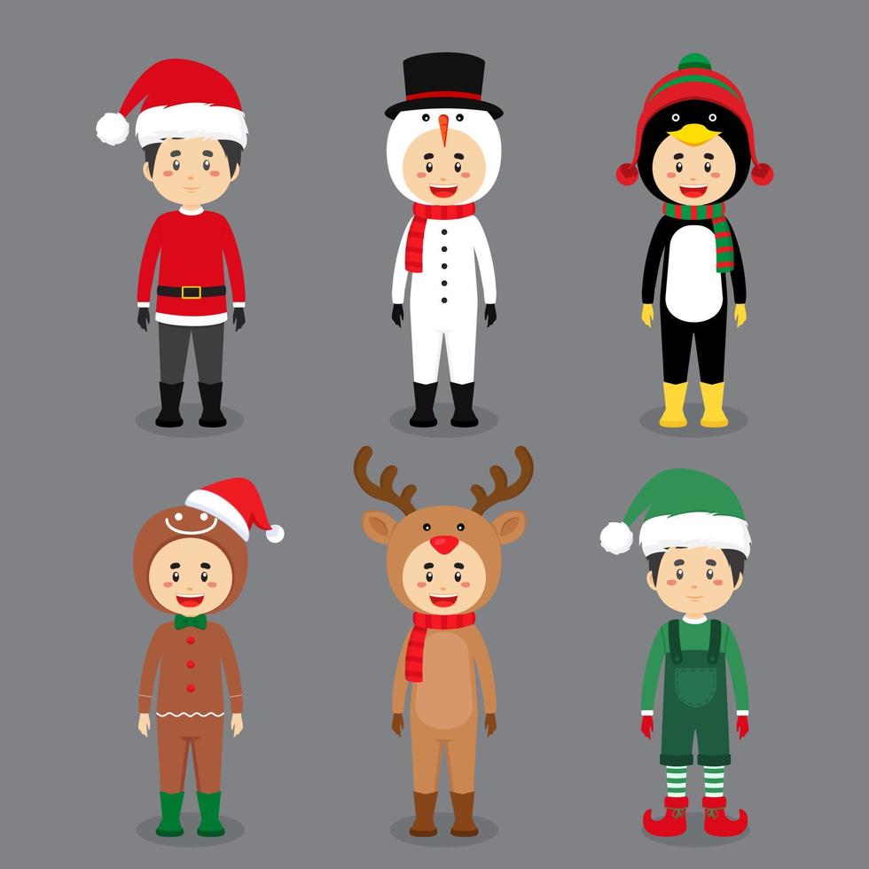 Set of Cartoon Character Wearing Christmas Costume vector