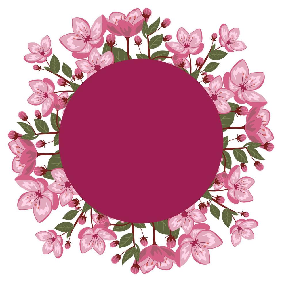 Cute spring cherry blossom vector frame illustration