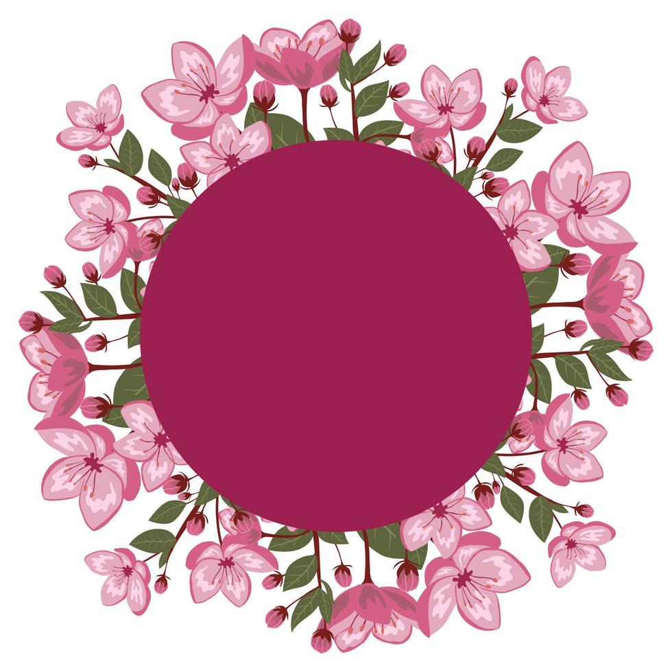 Cute spring cherry blossom vector frame illustration