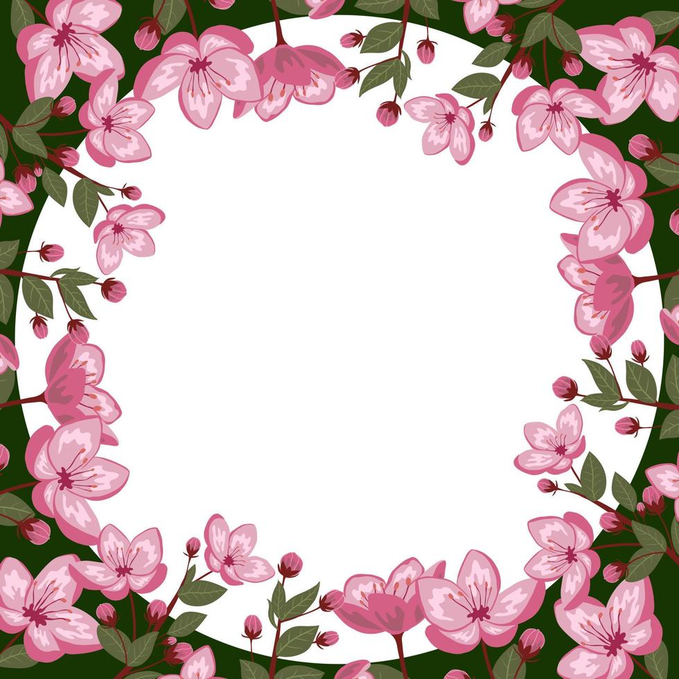 Cute spring cherry blossom vector frame illustration