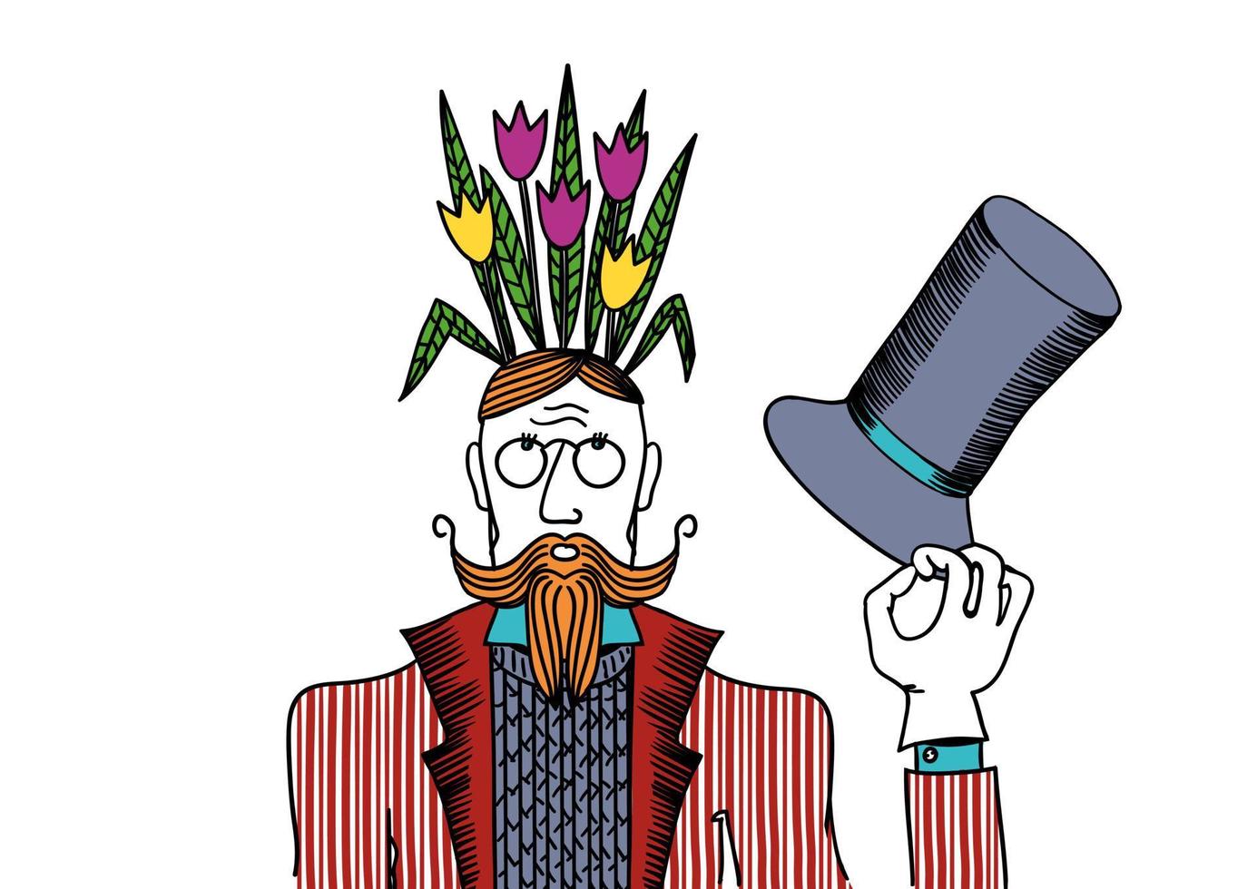 hombre con flores en la cabeza en colores vector