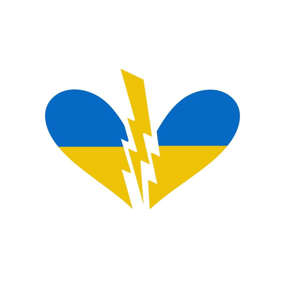 boceto vectorial dibujado a mano con la bandera ucraniana del corazón roto aislado en blanco. detener el símbolo de la guerra vector
