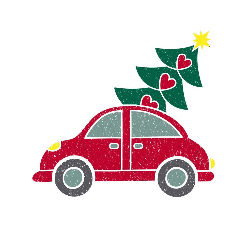 Vector illustration Christmas car. Merry christmas greeting card.