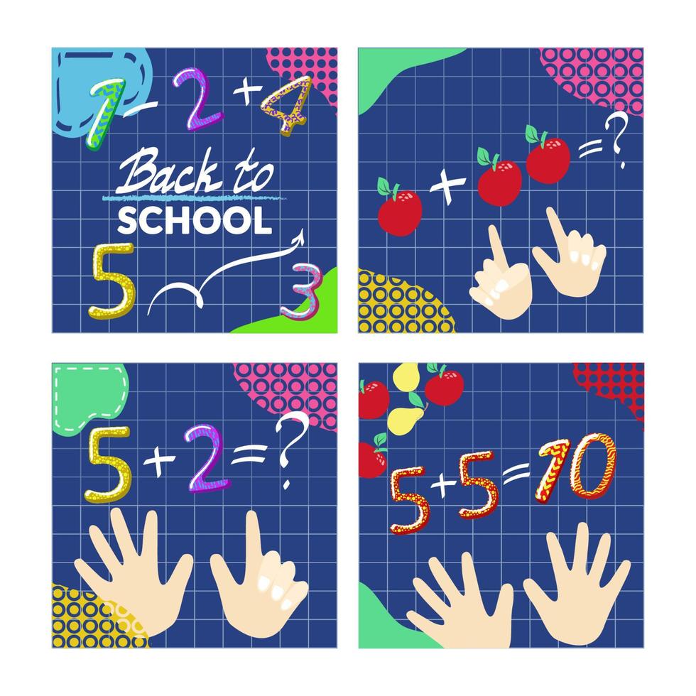 Set of web page design templates for mental math school, studio, math course, creative kids. Finger counting. Math. Modern design vector illustration concept for web and mobile website development