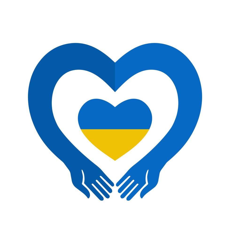 Hearts shape hand. Ukrainian flag, logo, heart background vector