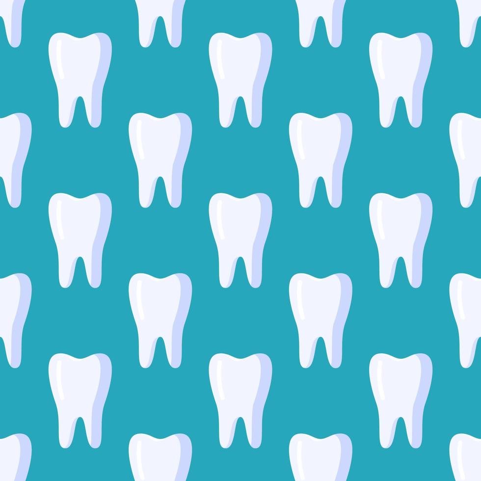 Vector illustration of teeth pattern. White teeth on turquoise background.
