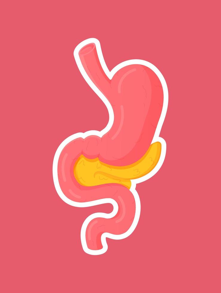 Vector illustration of sticker stomach. Human organ for digestion. Need donor for human.