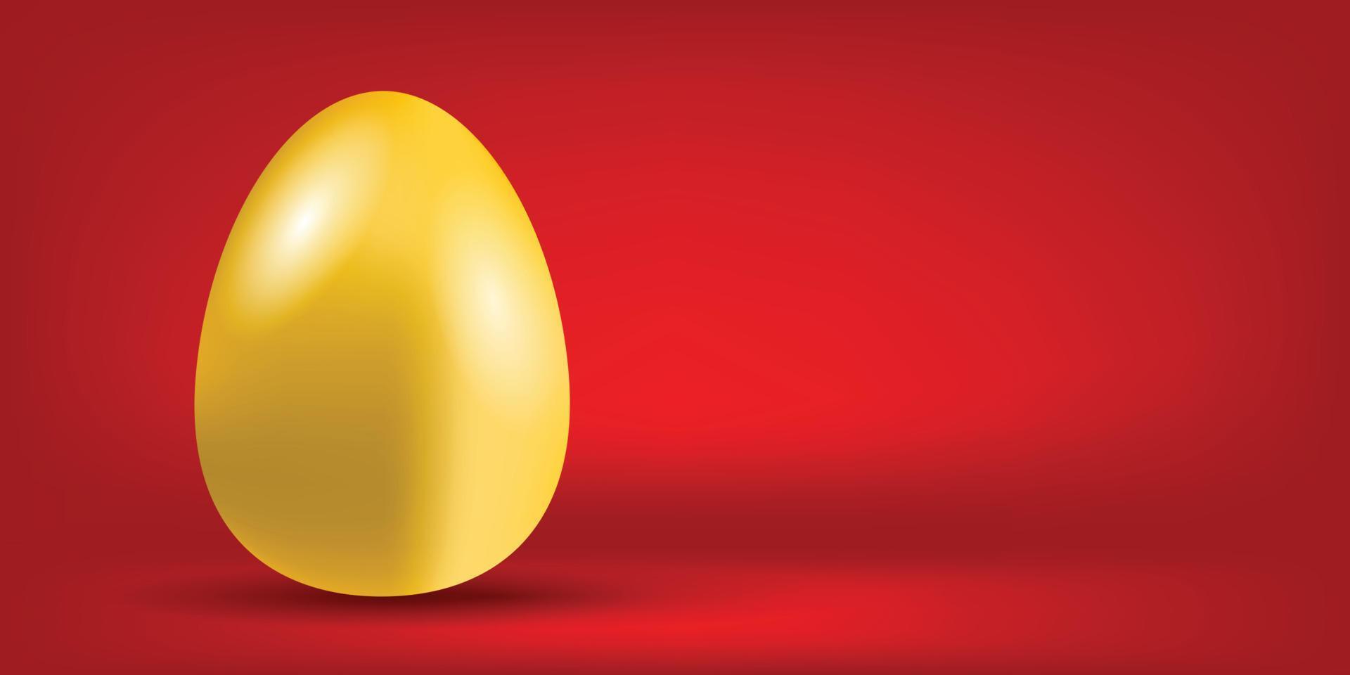 A single glittering golden egg. on a simple red background and has a large copy space graphic objects with illustrations shiny gold surface vector