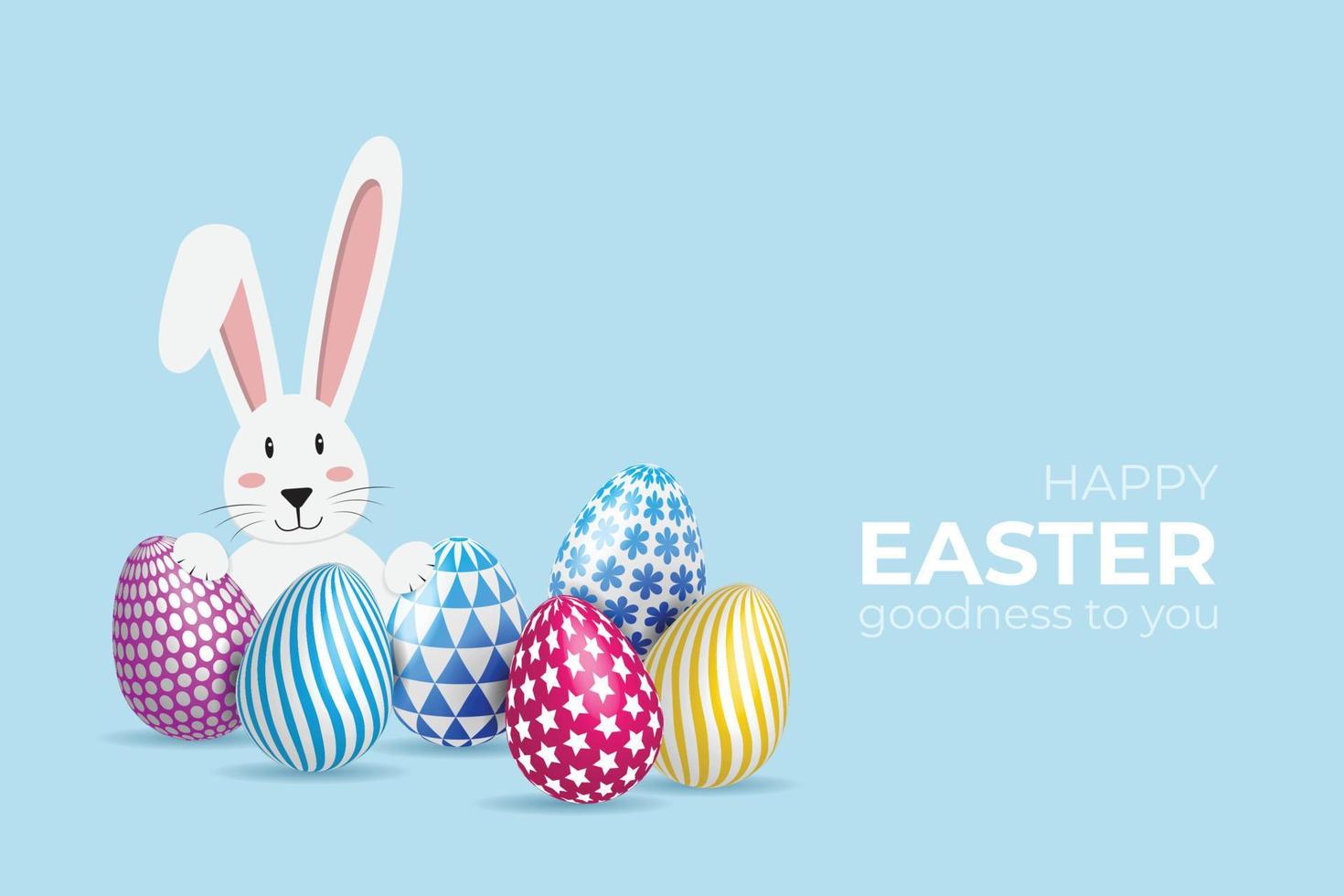 Easter greeting with bunny and egg on light blue background. vector