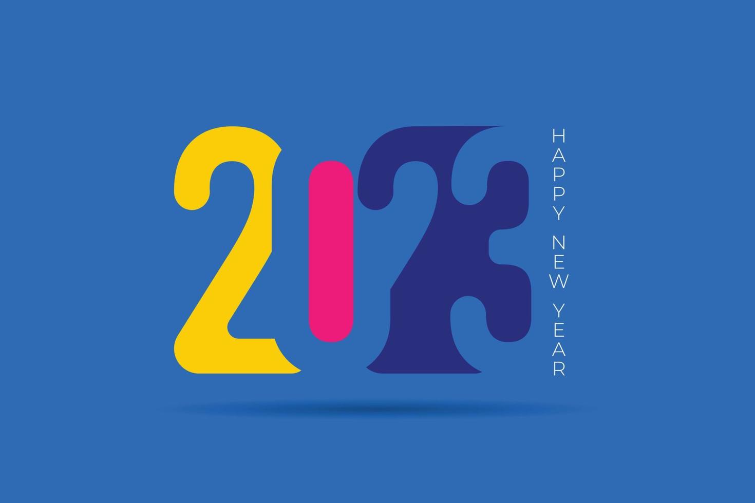 feliz año nuevo 2023 símbolo de diseño de texto para su diseño vector figuras folleto diseño plantilla sitio tarjeta banner aislado sobre fondo azul.
