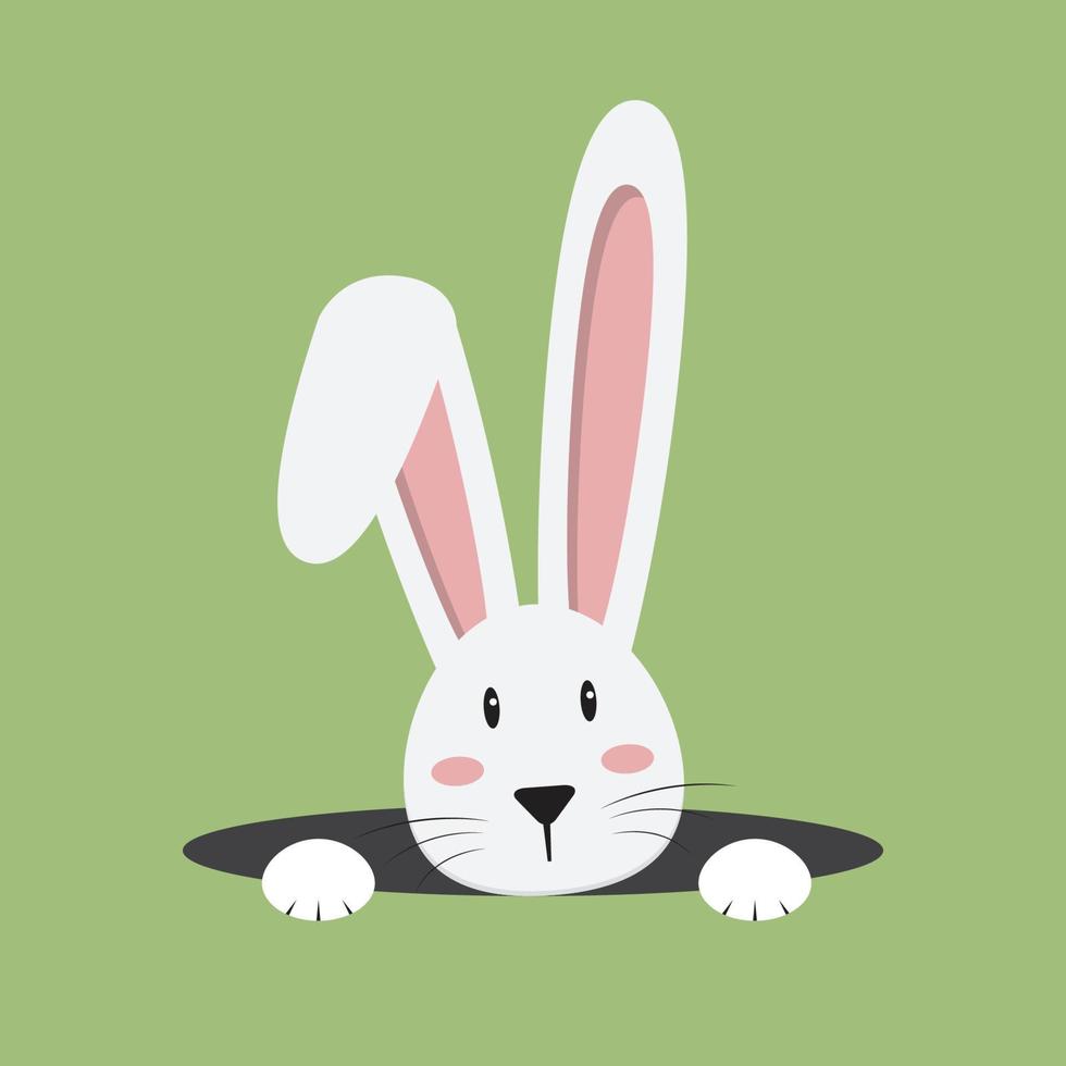 White easter rabbit. Easter Bunny Hare head.Icon vector character,isolated on green color background.