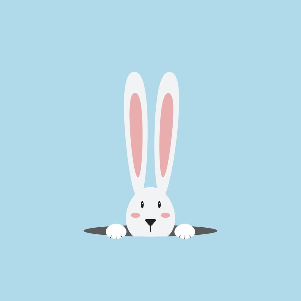 White easter rabbit. Easter Bunny Hare head.Icon vector character,isolated on sky blue color background.
