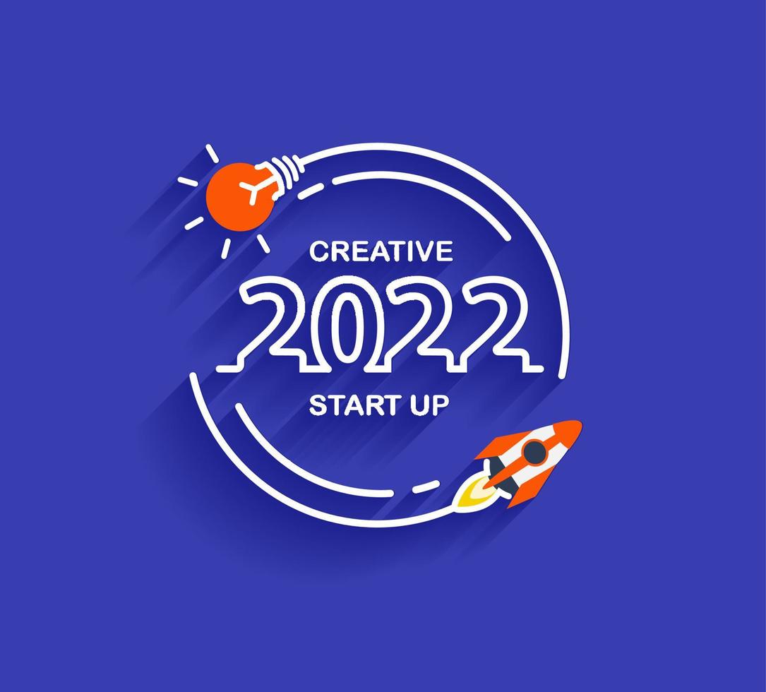 2022 new year Startup business rocket launch with creative light bulb ideas, Vector illustration modern design layout template