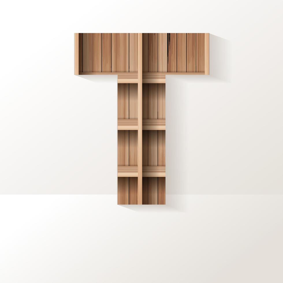 Vector wood shelf font design alphabet letter