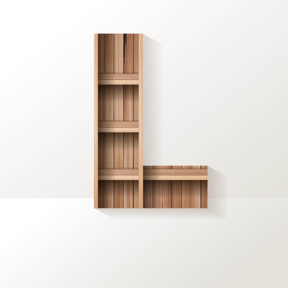 Vector wood shelf font design alphabet letter